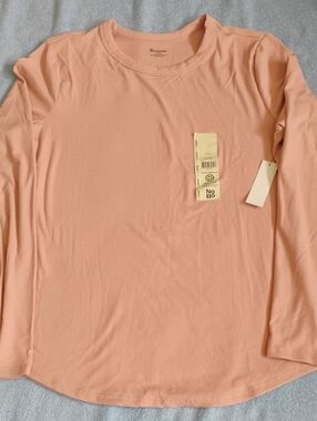 No Boundaries Ladies Long-Sleeve Ribbed Crewneck Shirt - Light Pink